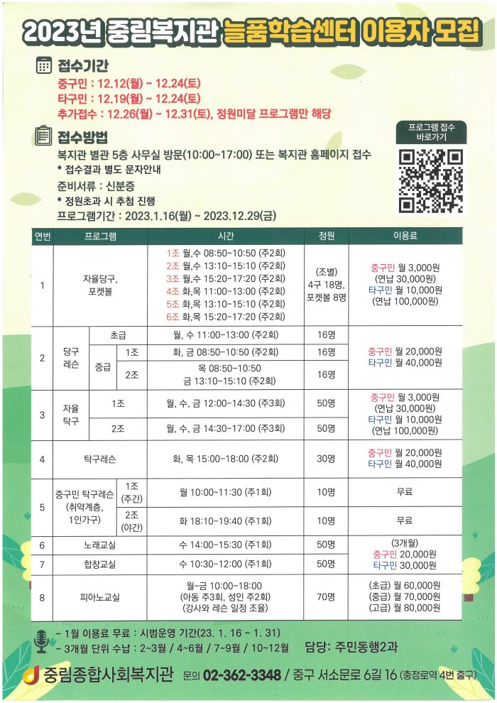 2023년 늘품학습센터 평생교육 프로그램